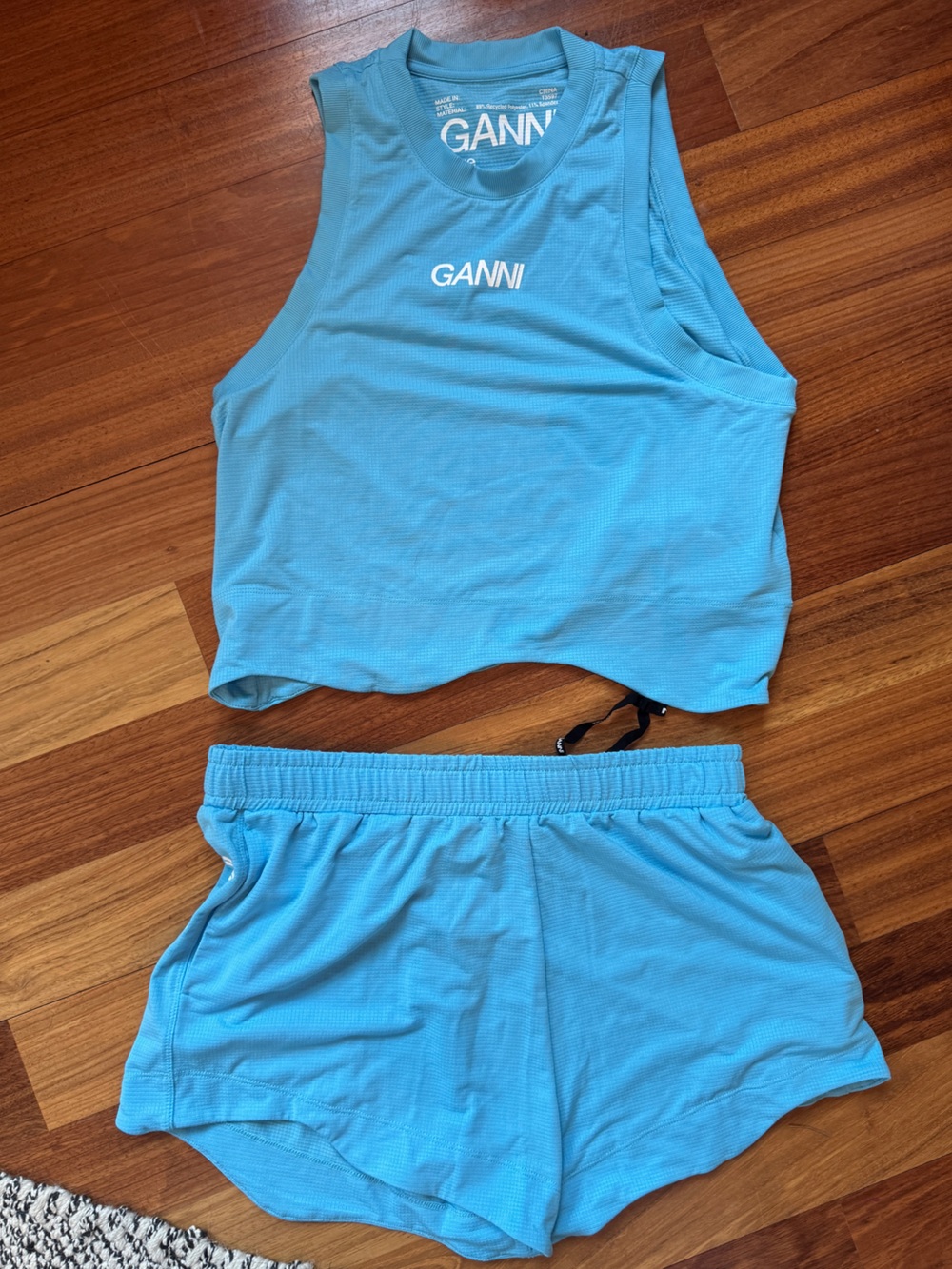Ganni Sky Blue Athletic Tank Top and Running Shorts